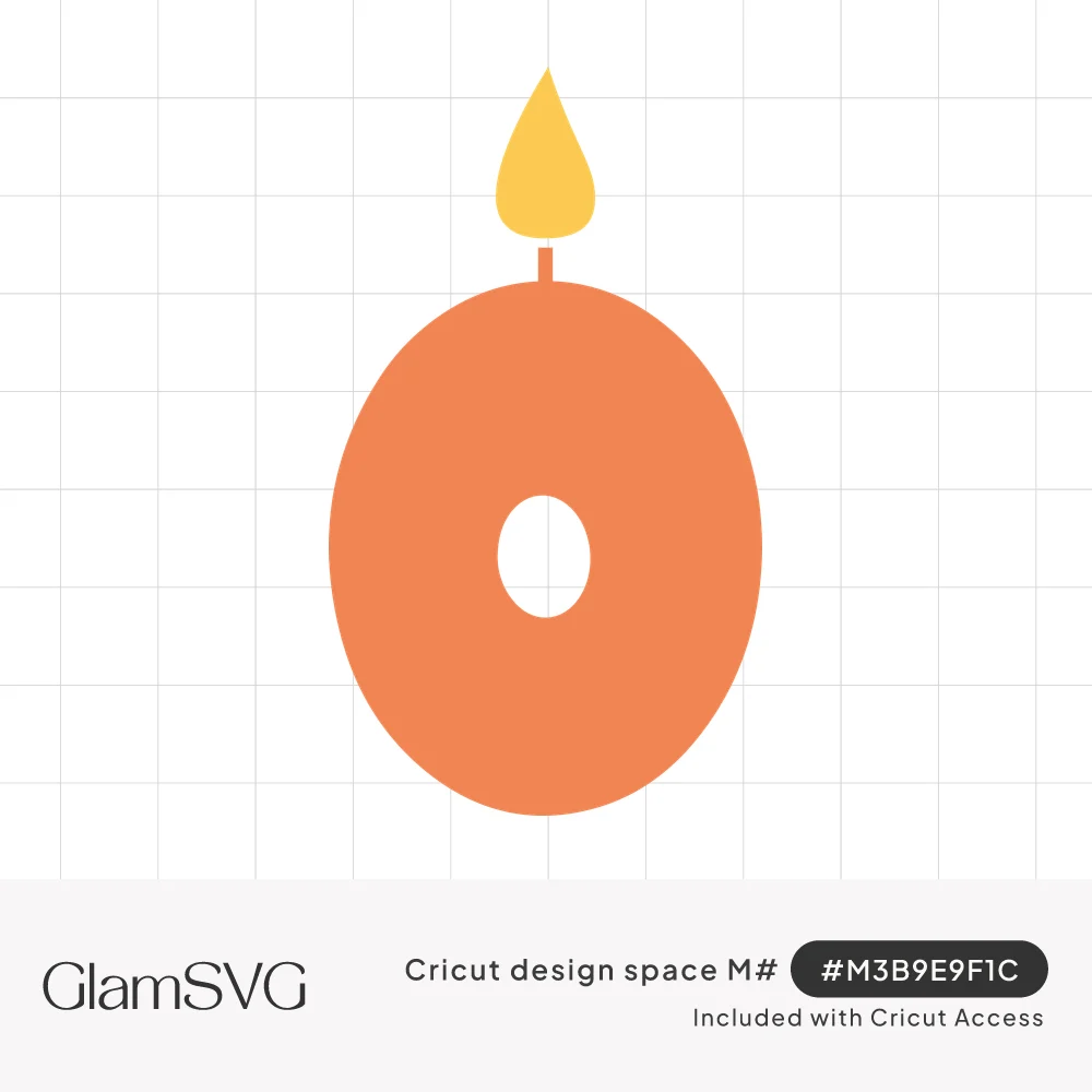 Orange number zero shaped like a birthday candle with a small yellow flame on top