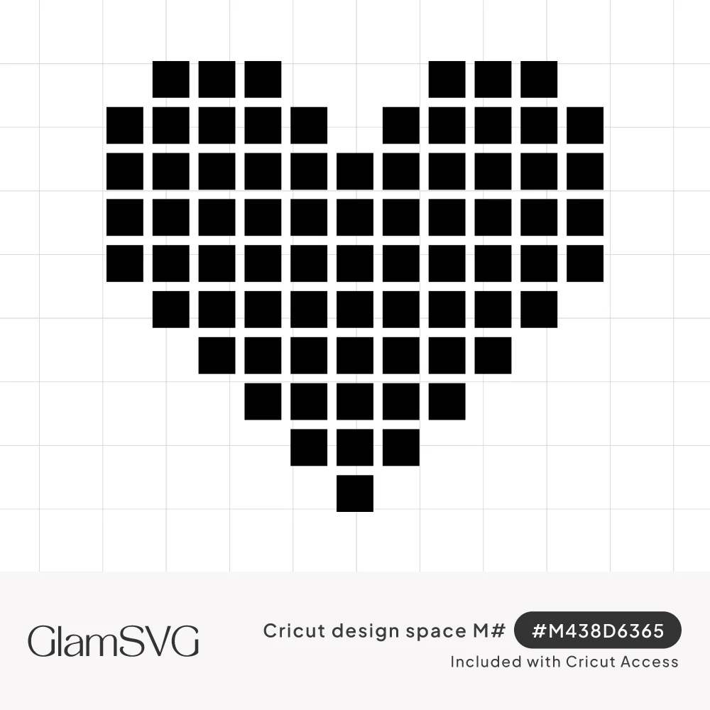 Black pixel art heart made of separate square blocks in an 8-bit video game style