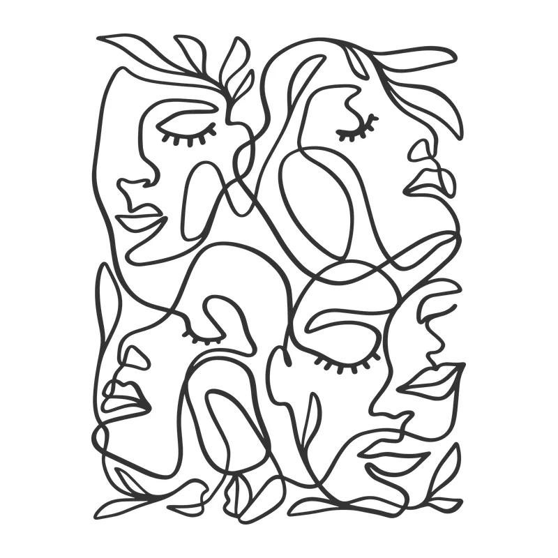 Abstract Line Art Women Faces