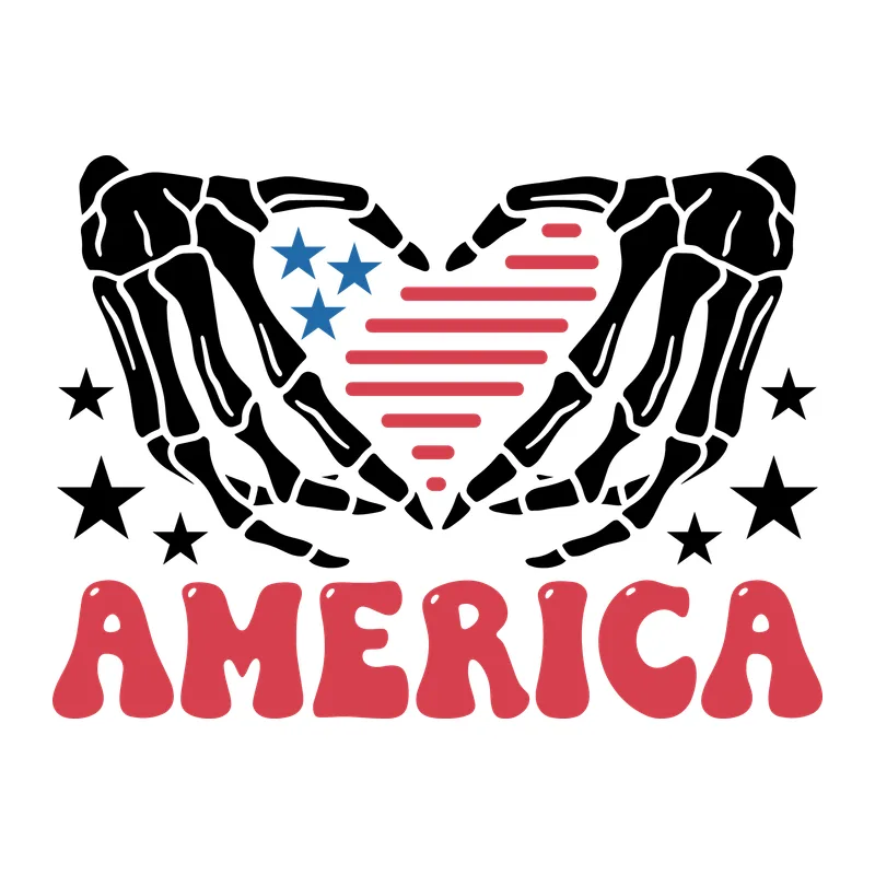 Skeleton Hands America Heart