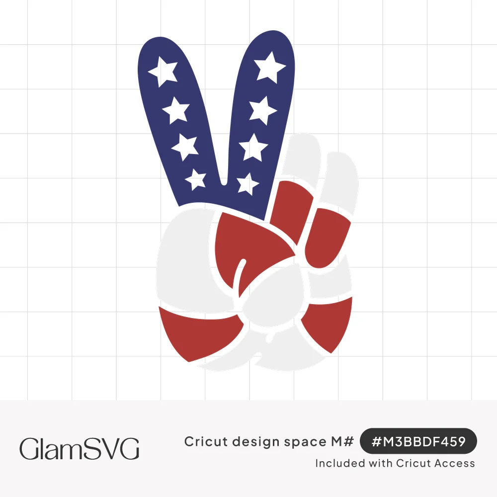 Hand making a peace sign with navy fingers covered in white stars and a red and white striped fist