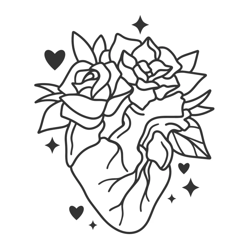 Anatomical Heart and Flowers