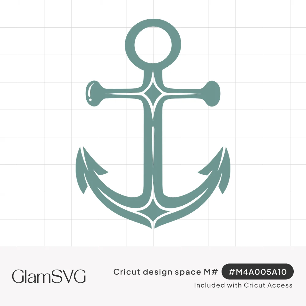 Sage green nautical anchor with a round top ring, diamond-accented crossbar and curved arms ending in pointed flukes