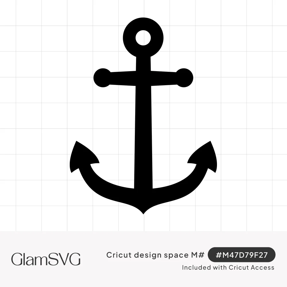 Black silhouette of a ship anchor with a ring at the top, ball-tipped crossbar and curved arms ending in arrowhead flukes