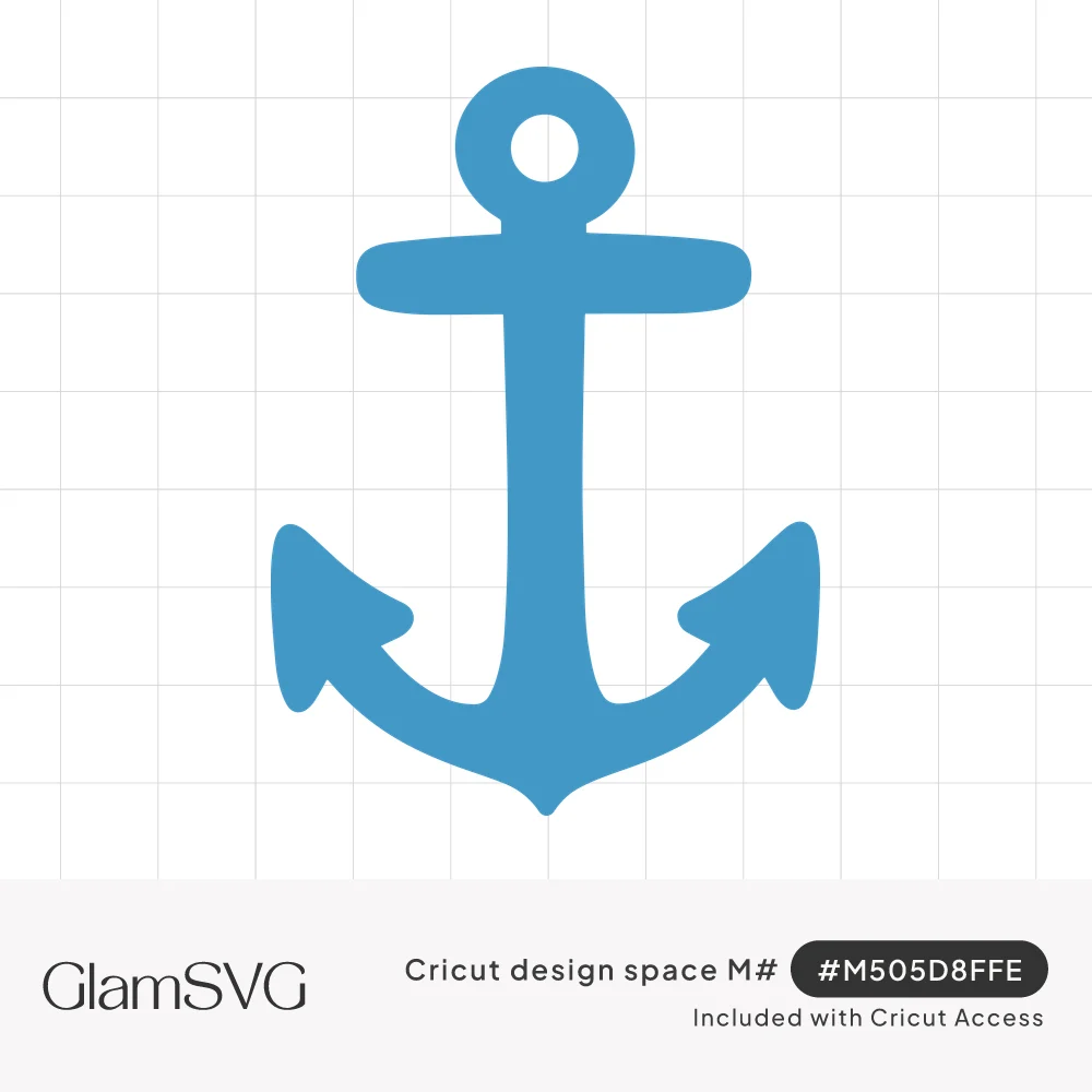 Solid blue silhouette of a classic ship's anchor with a ring at the top, a crossbar and curved pointed arms