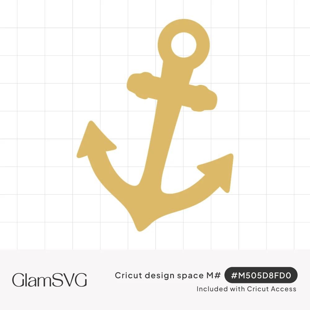Gold silhouette of a tilted ship's anchor with a top ring, rope-wrapped crossbar and arrow-tipped flukes
