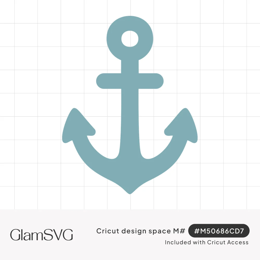 Simple dusty blue anchor silhouette with a round ring, crossbar and curved arrow-tipped flukes on a white background