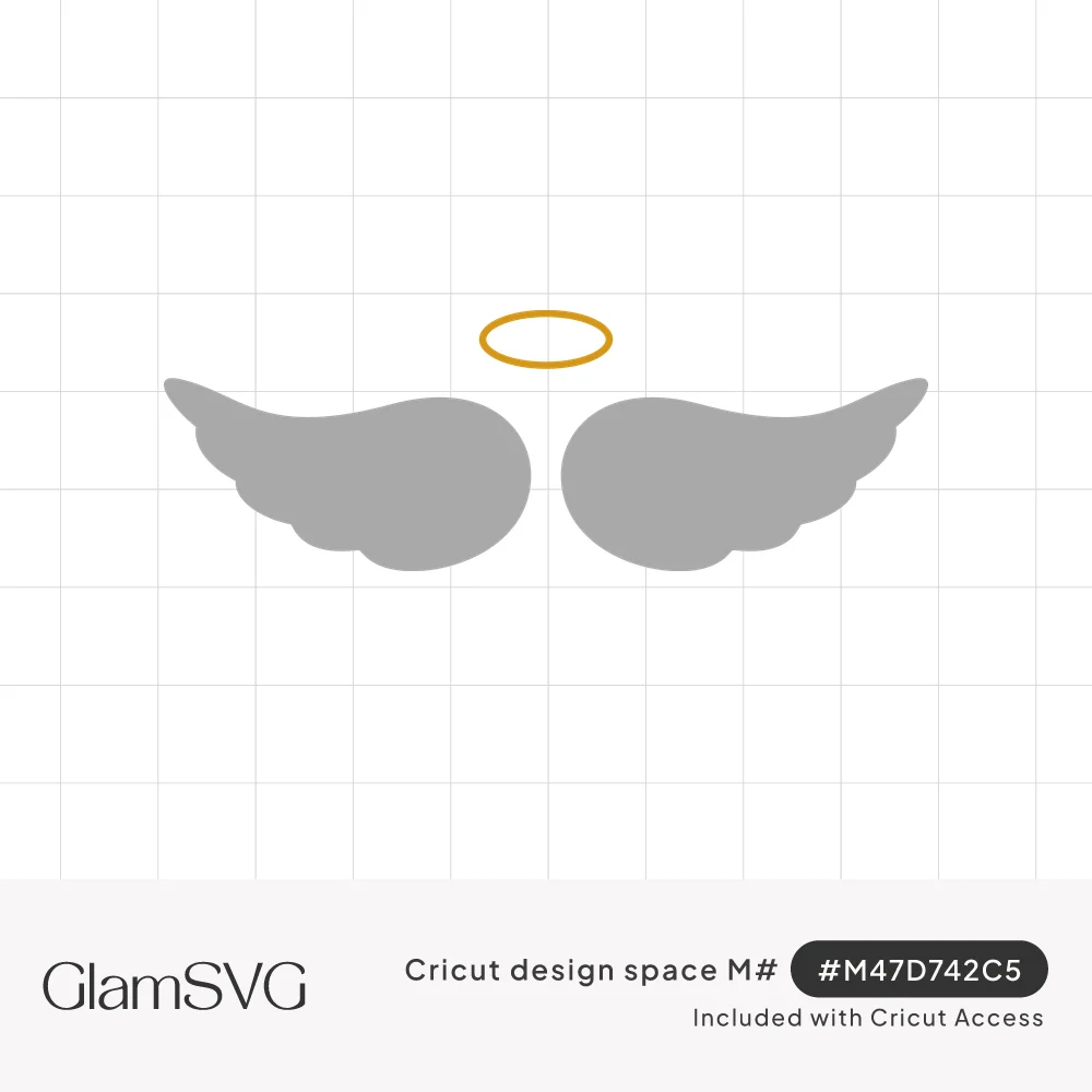 Pair of simple gray angel wings spread apart with a thin gold halo floating centered above them