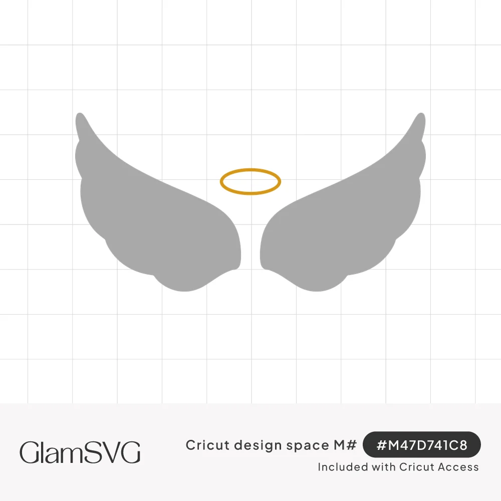 Two gray angel wing silhouettes spread outward with a thin gold halo floating between them