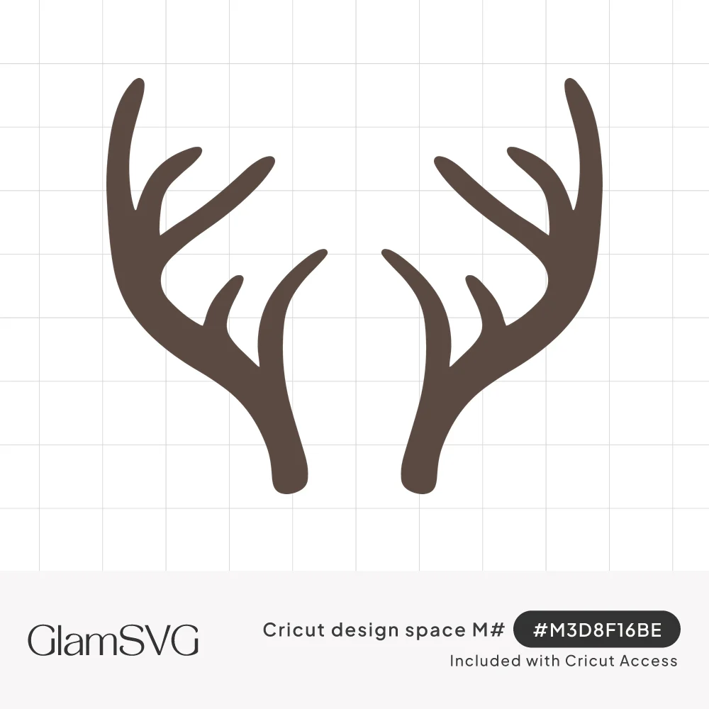 Brown silhouette of a symmetrical pair of branching deer antlers on a white background