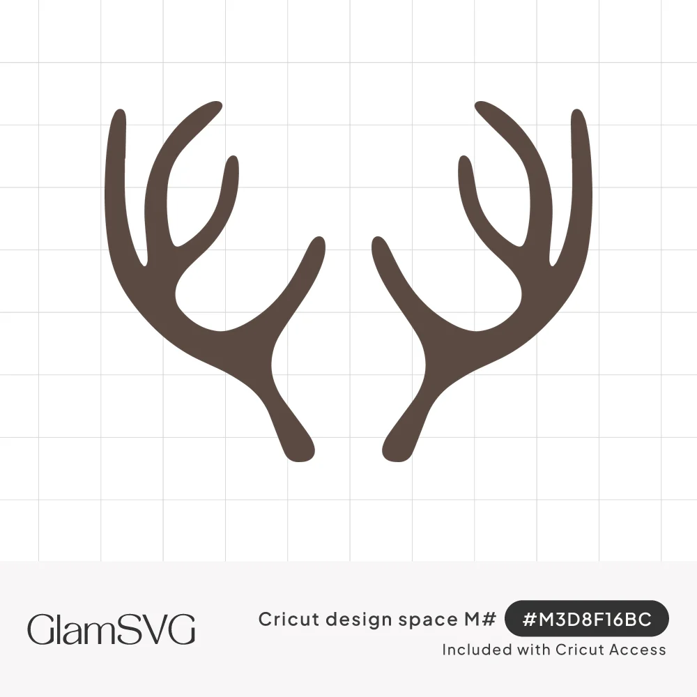 Silhouette of a symmetrical pair of brown branching deer antlers on a white background