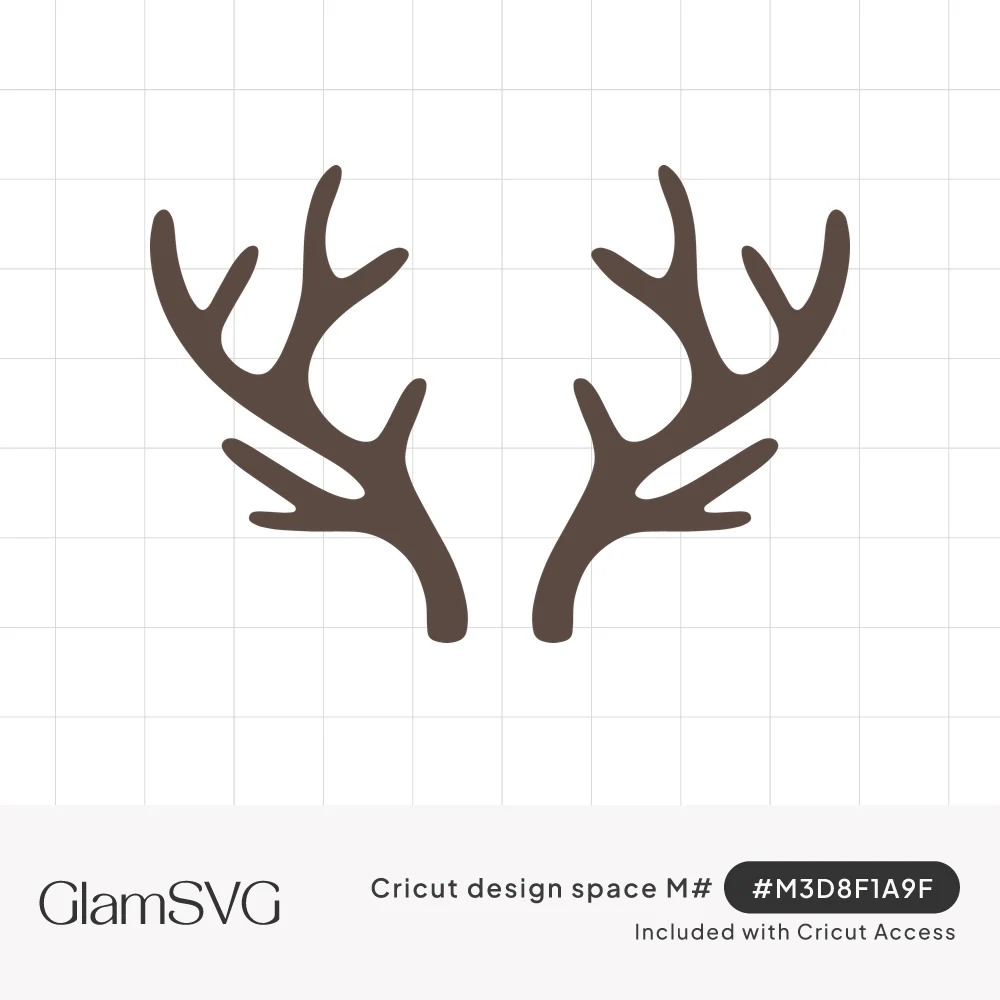 Symmetrical pair of brown deer antlers with branching rounded tines on a white background