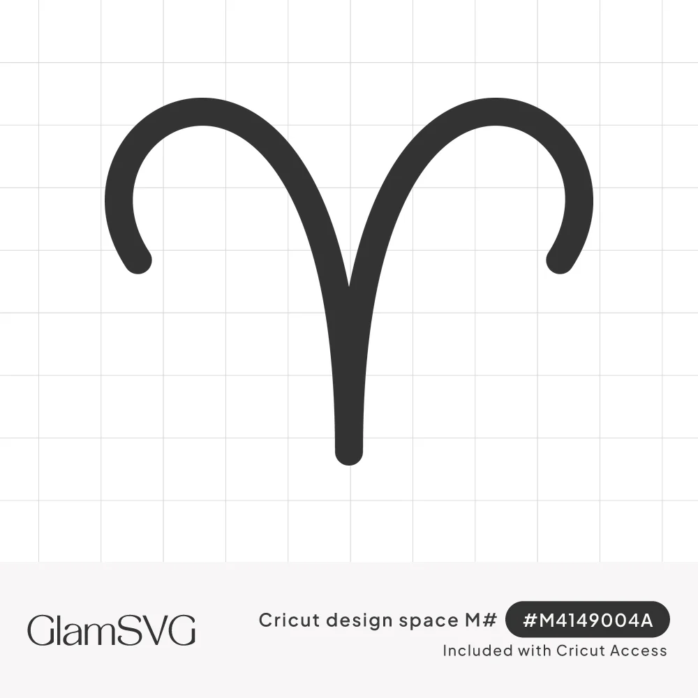 Minimalist black Aries zodiac symbol with two curved ram horn strokes joining into a single vertical line
