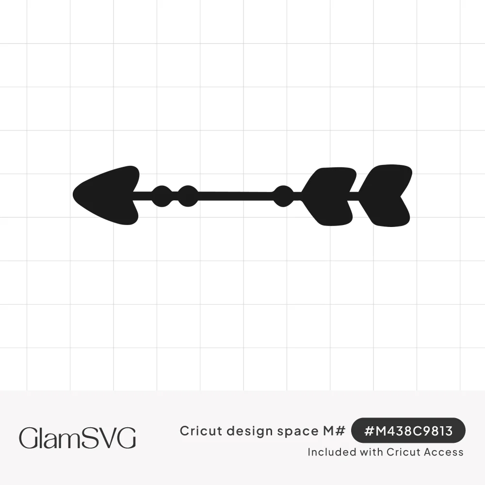 Black horizontal arrow with a rounded tip, three beads on the shaft and double heart-shaped feathers at the tail