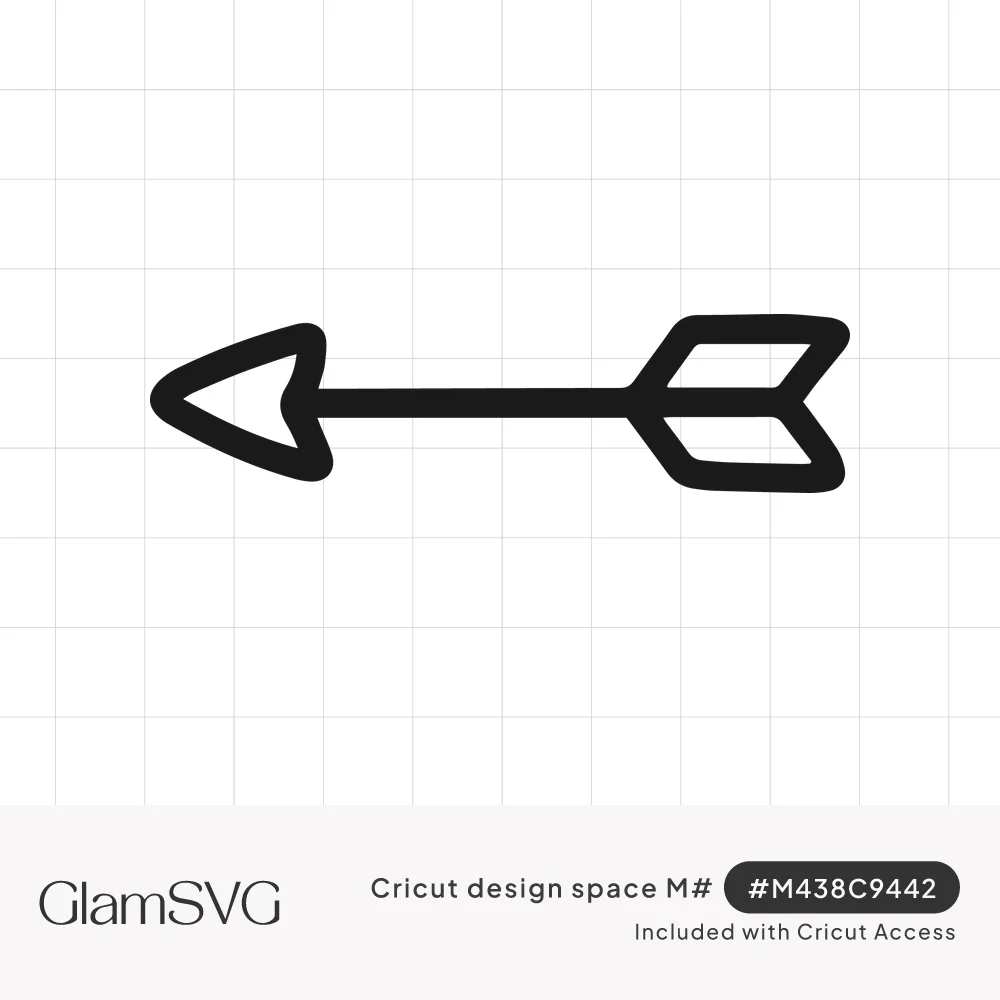 Black outlined hand-drawn arrow pointing left, with an open triangular arrowhead and chevron feather fletching
