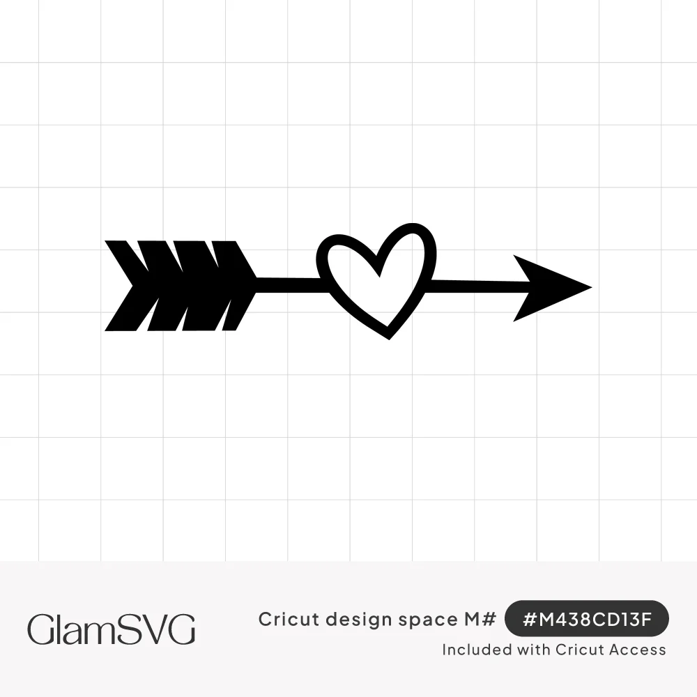 Black horizontal arrow with chevron fletching and an outlined heart shape in the center of the shaft