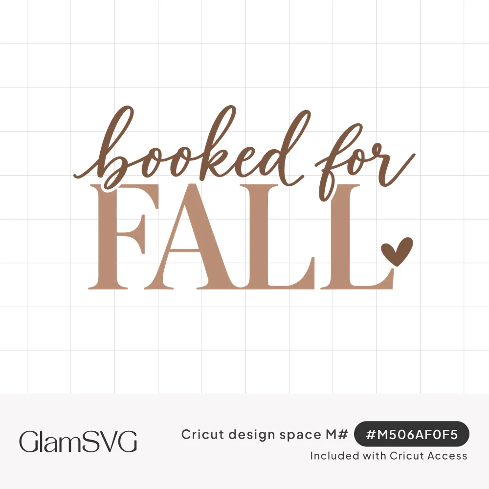 Brown script text reading booked for above large tan serif letters spelling FALL with a small heart