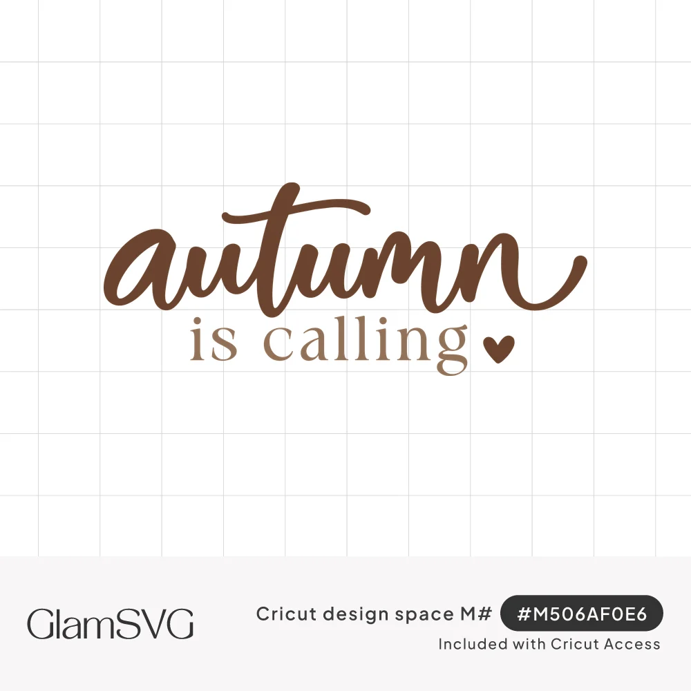 Autumn is calling in brown brush script and serif lettering with a small heart