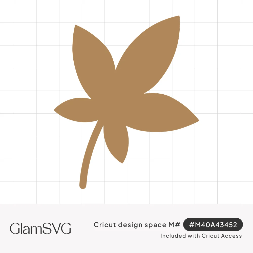 Solid tan autumn leaf silhouette with five pointed lobes and a long curved stem on a white background
