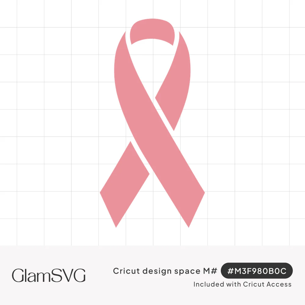 Solid pink awareness ribbon silhouette with a looped top and crossed tails, separated by thin white gaps