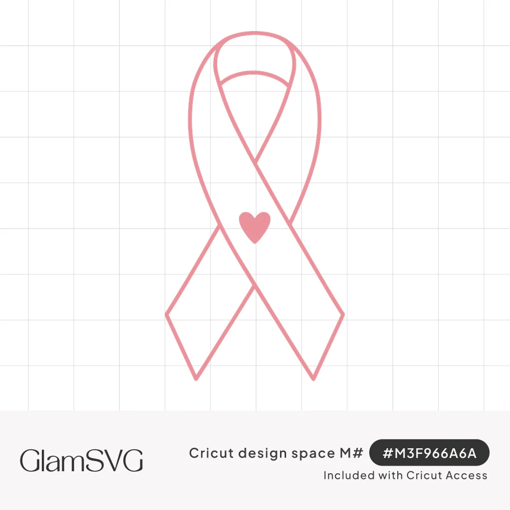 Pink outline awareness ribbon with crossed tails and a small solid pink heart in the center