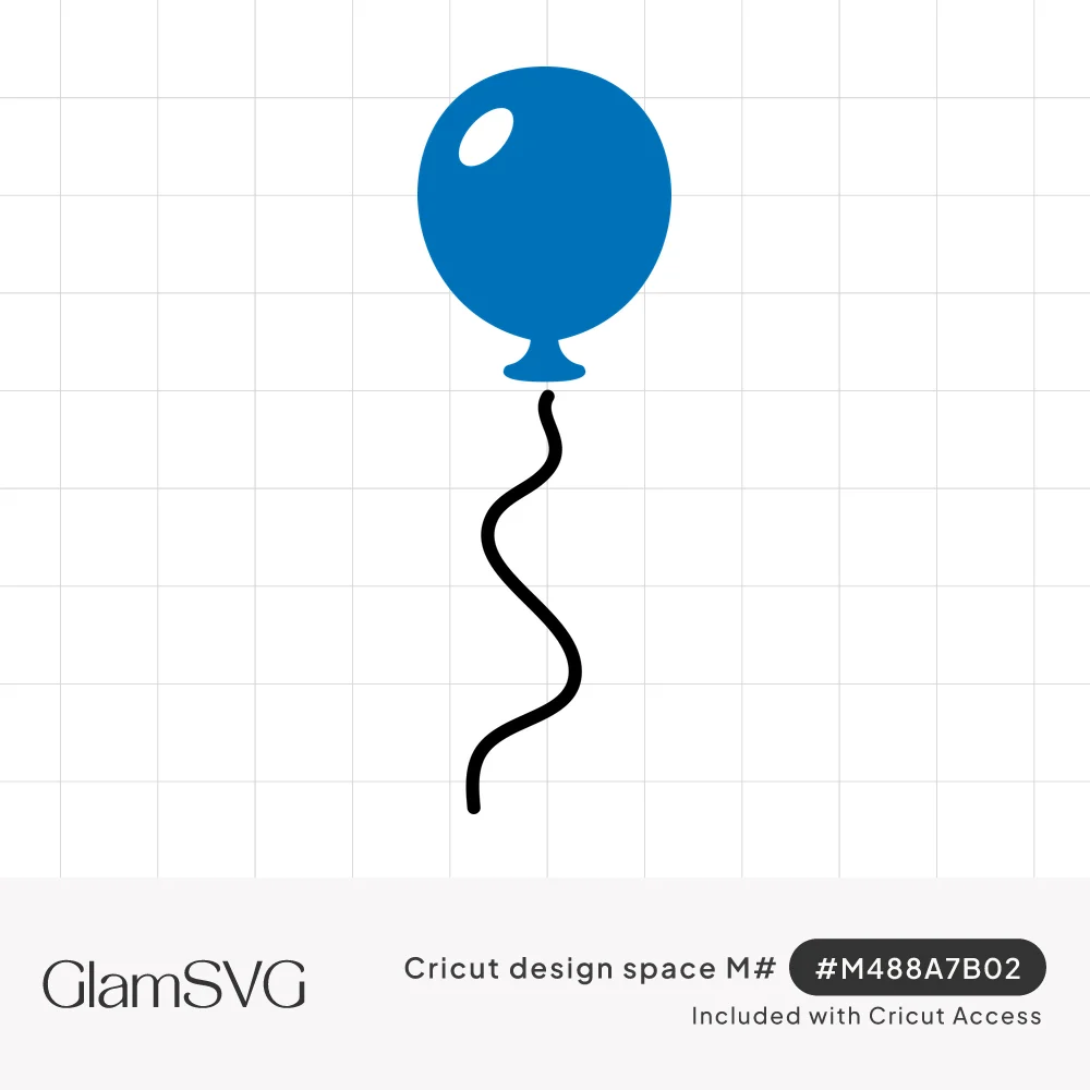 Round blue balloon with a white shine highlight and a long wavy black string on a white background