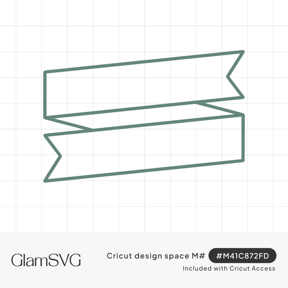 Sage green outline of a folded two-panel ribbon banner with notched swallowtail ends on a white background