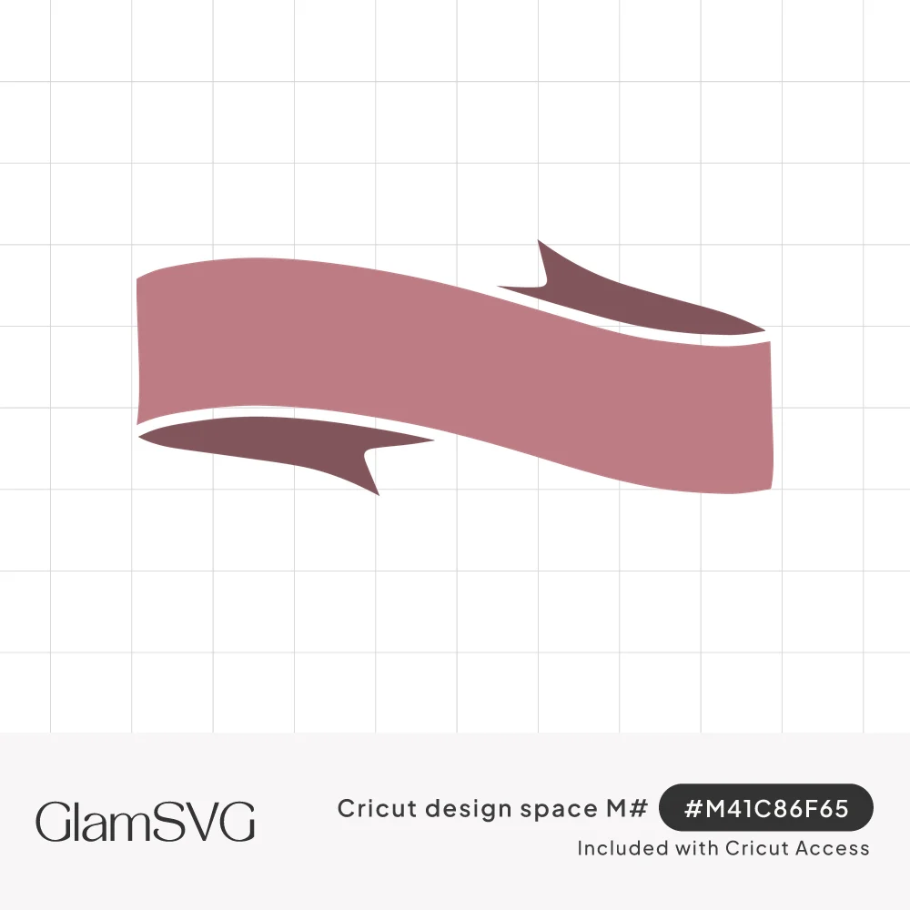 Dusty rose wavy ribbon banner with darker folded tails on each end and a blank center