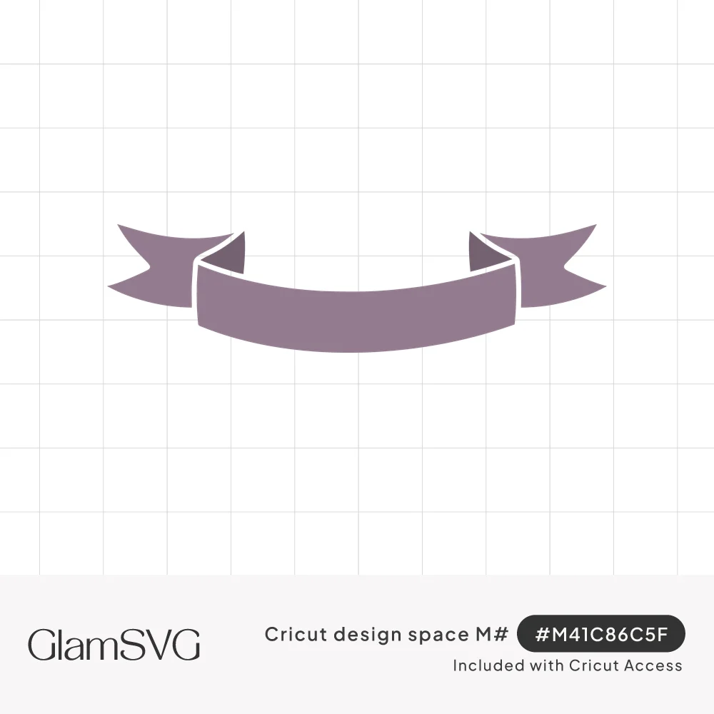 Blank dusty purple ribbon banner with a curved center, folded ends and notched tails on a white background