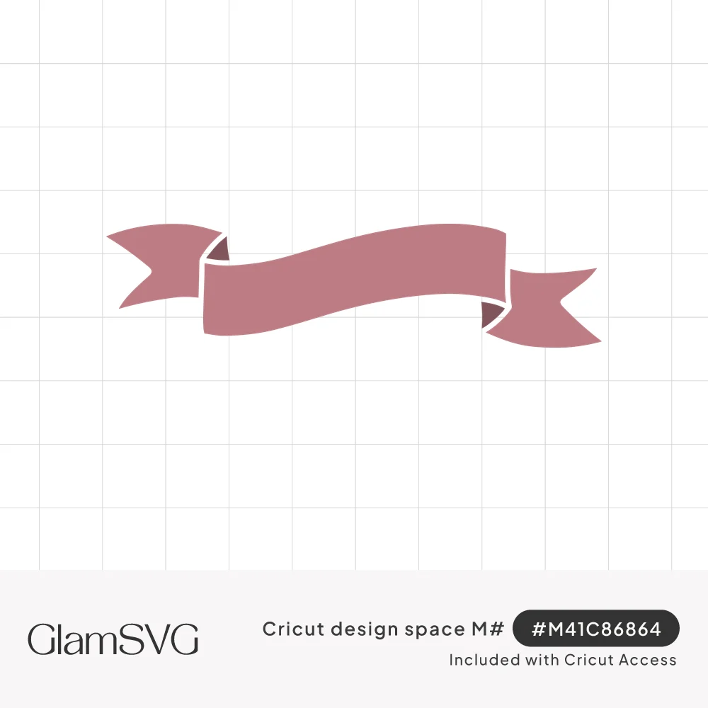 Dusty pink blank ribbon banner with a wavy center panel, folded edges and notched swallowtail ends