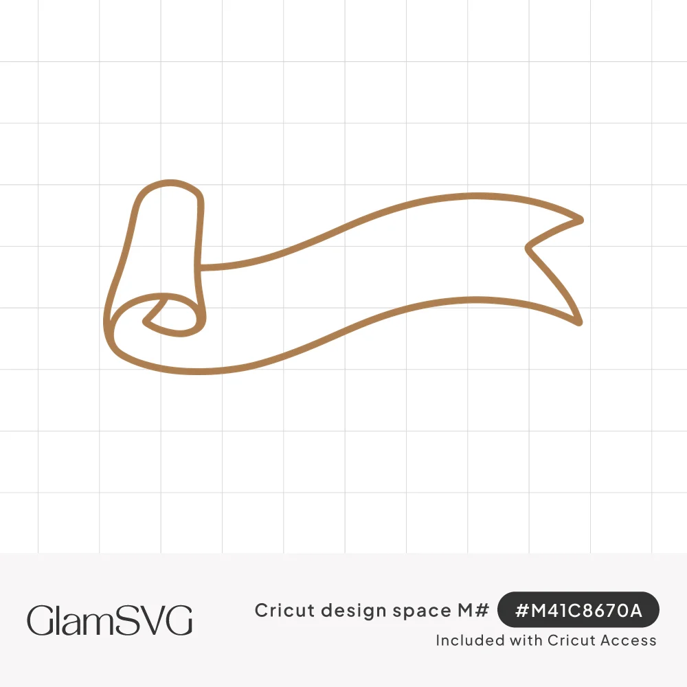 Outline of a wavy ribbon banner with a rolled scroll on the left and a notched swallowtail end on the right