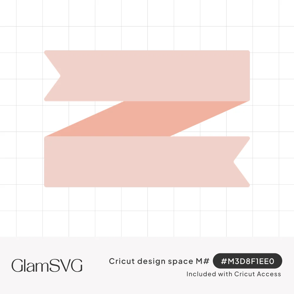 Blush pink folded ribbon banner with two notched-tail bands joined by a darker peach diagonal fold