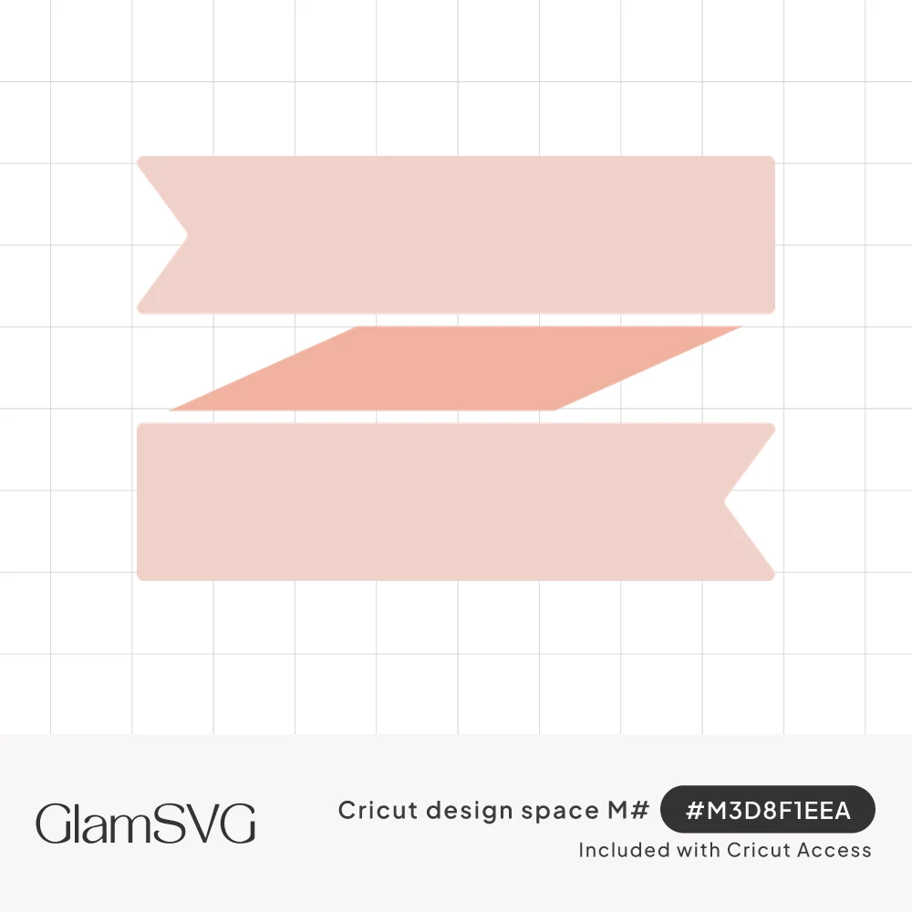 Blush pink folded ribbon banner with two notched-end strips connected by a darker peach angled fold