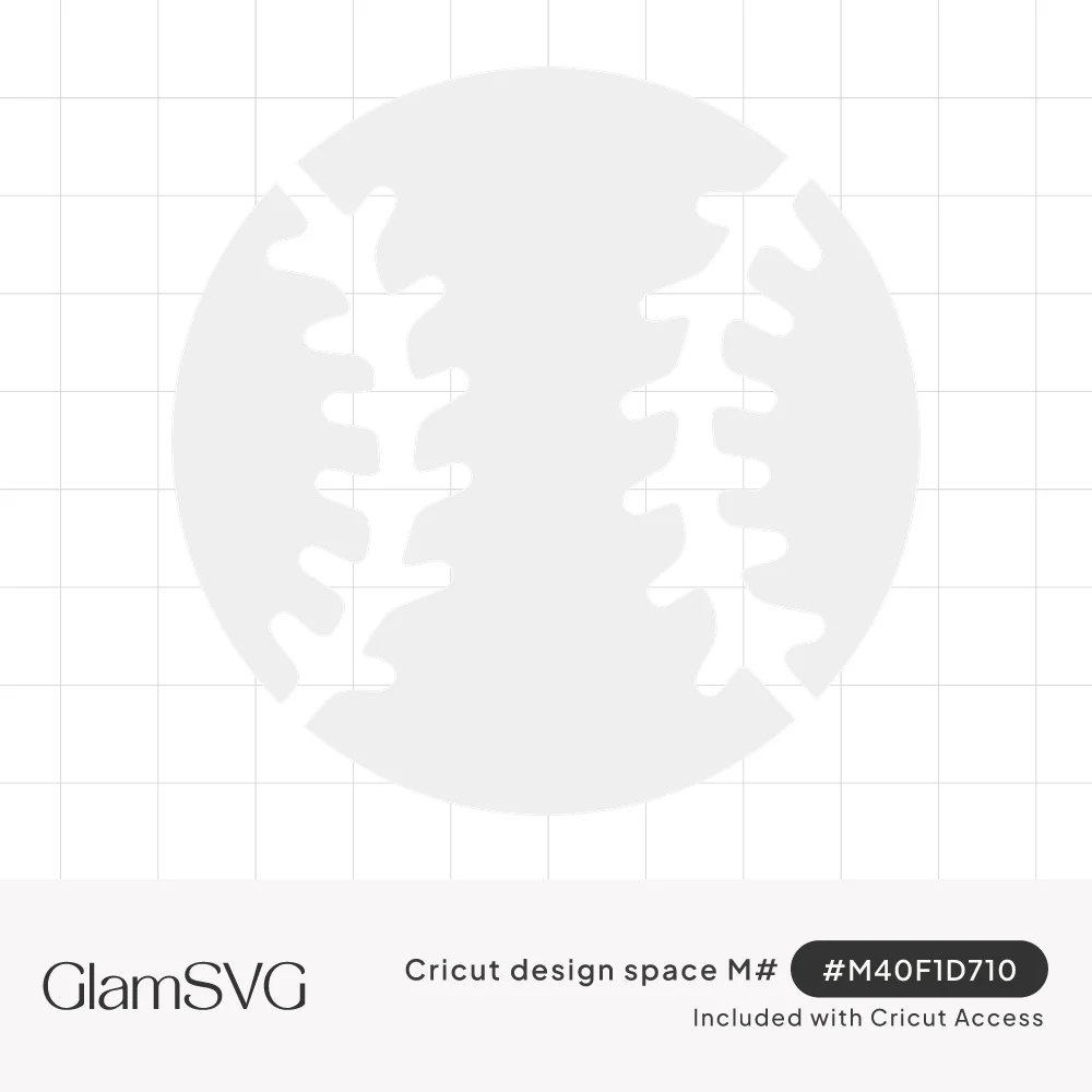 Solid round baseball silhouette with two curved rows of zigzag stitching cut out as negative space
