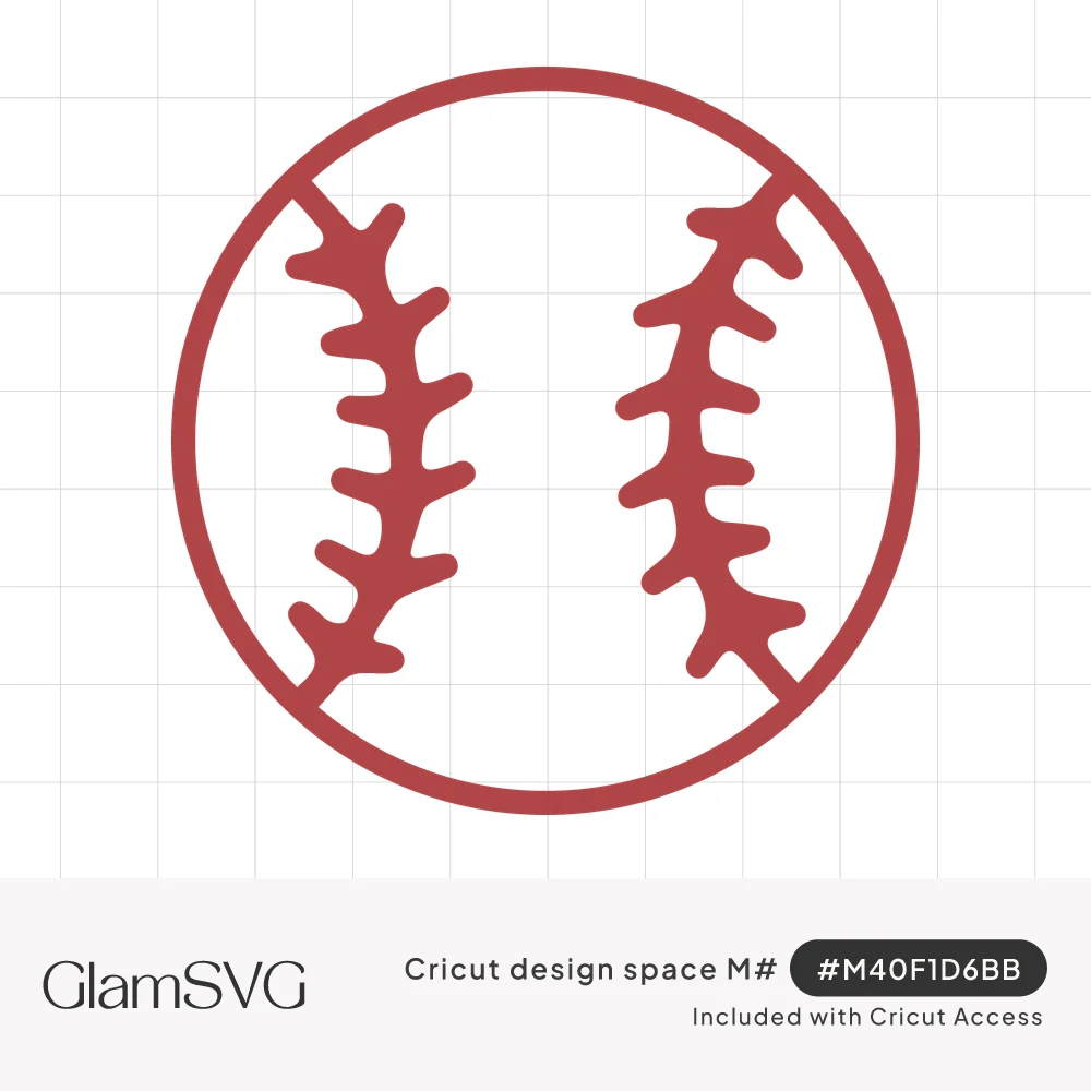 Red baseball outline with thick, branching stitched seams curving down both sides of the ball