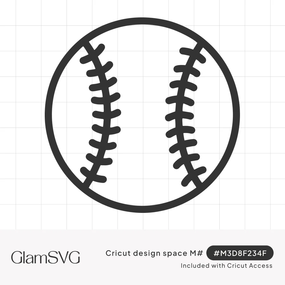 Black outline of a baseball with bold curved stitch marks on both sides and an open white center