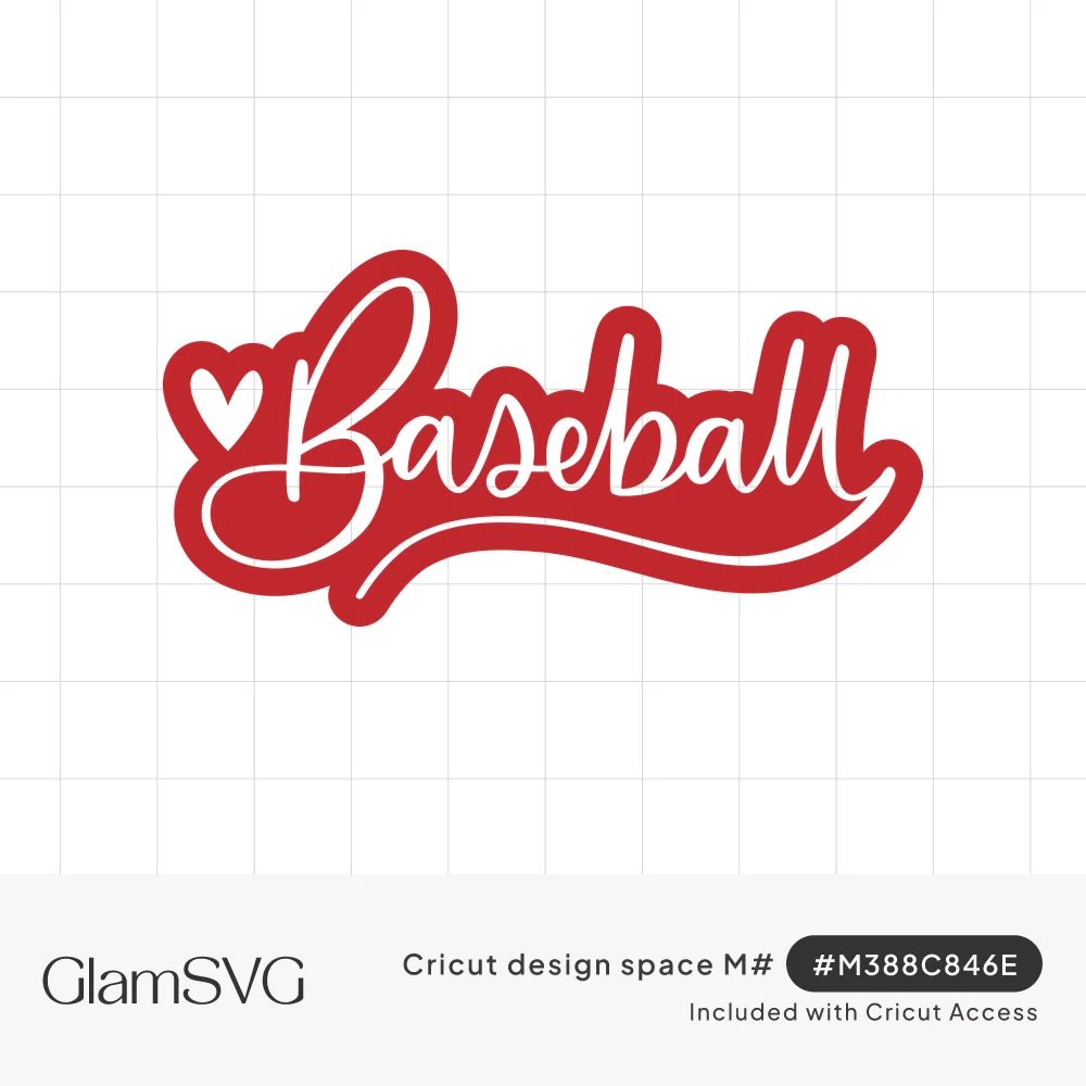 White script lettering reading Baseball with a small heart and swash underline on a red offset outline