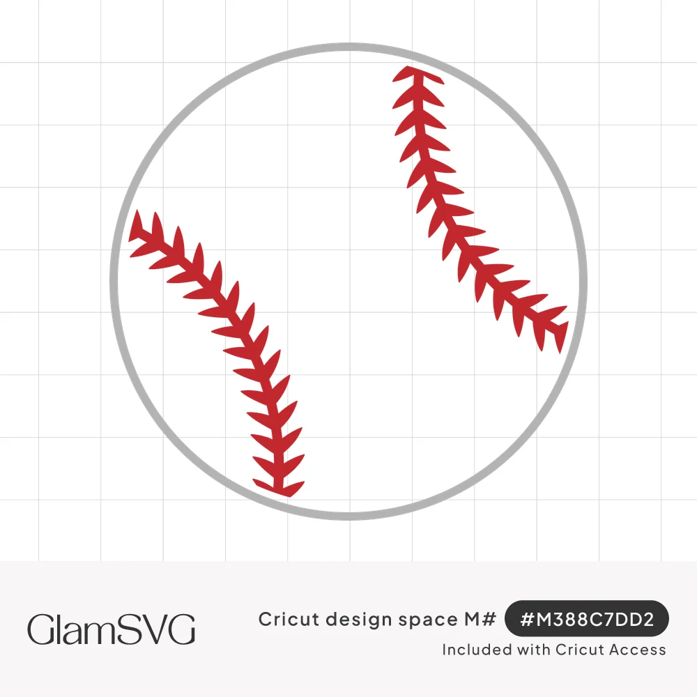 White baseball with a thin gray outline and two curved rows of red V-shaped stitching