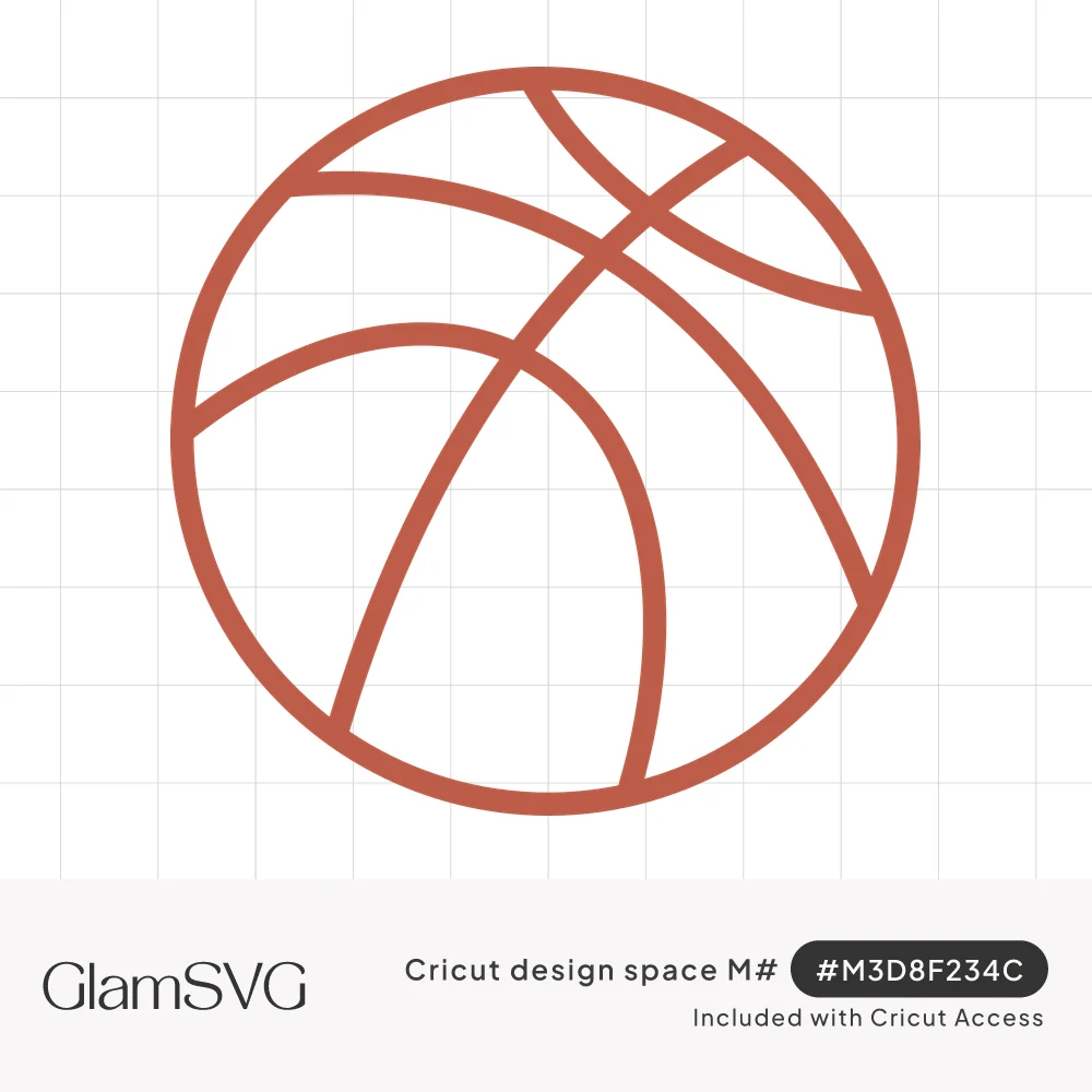 Minimal line drawing of a basketball with curved seam lines in a rust orange color on a white background