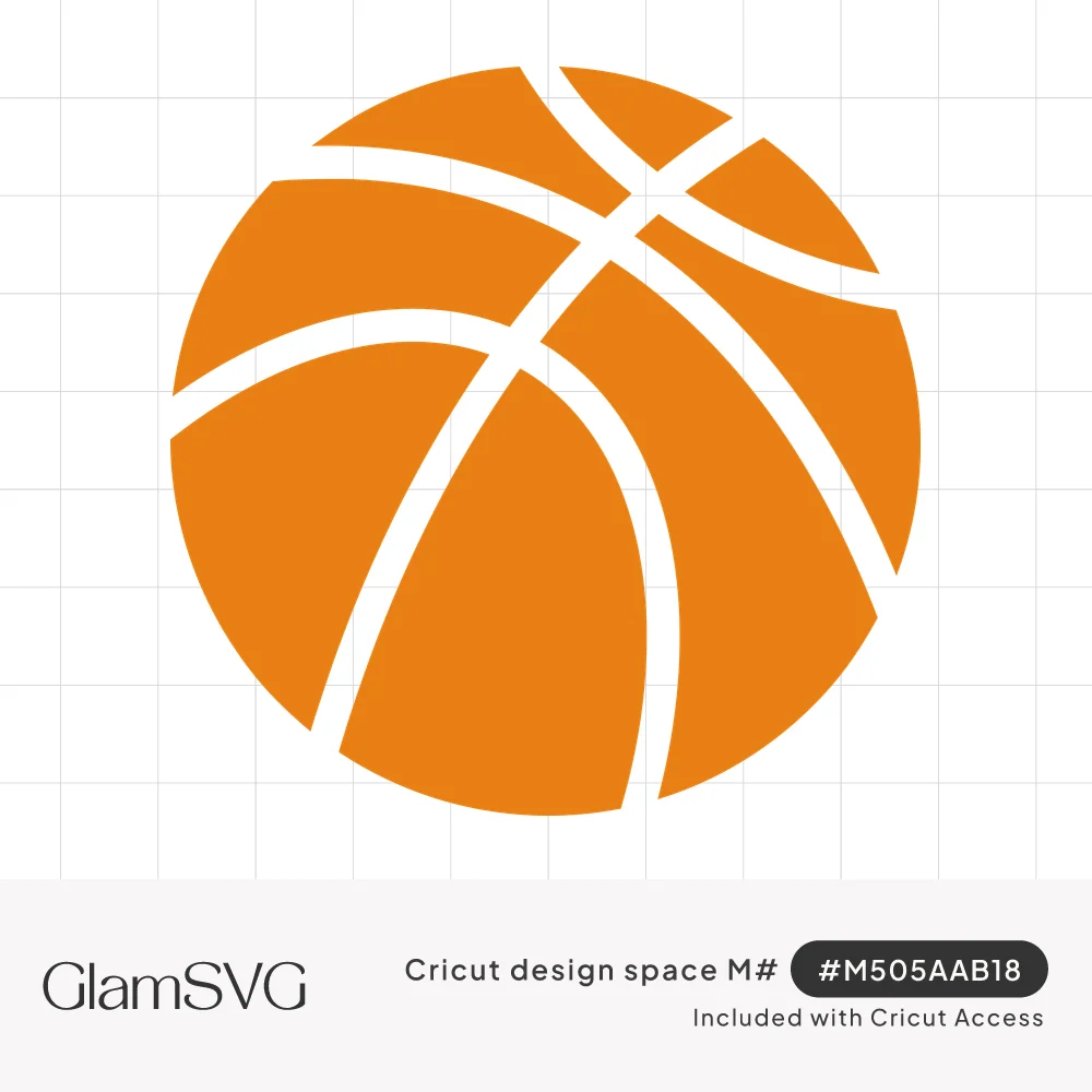 Solid orange basketball silhouette with curved white seam lines dividing the ball into panels