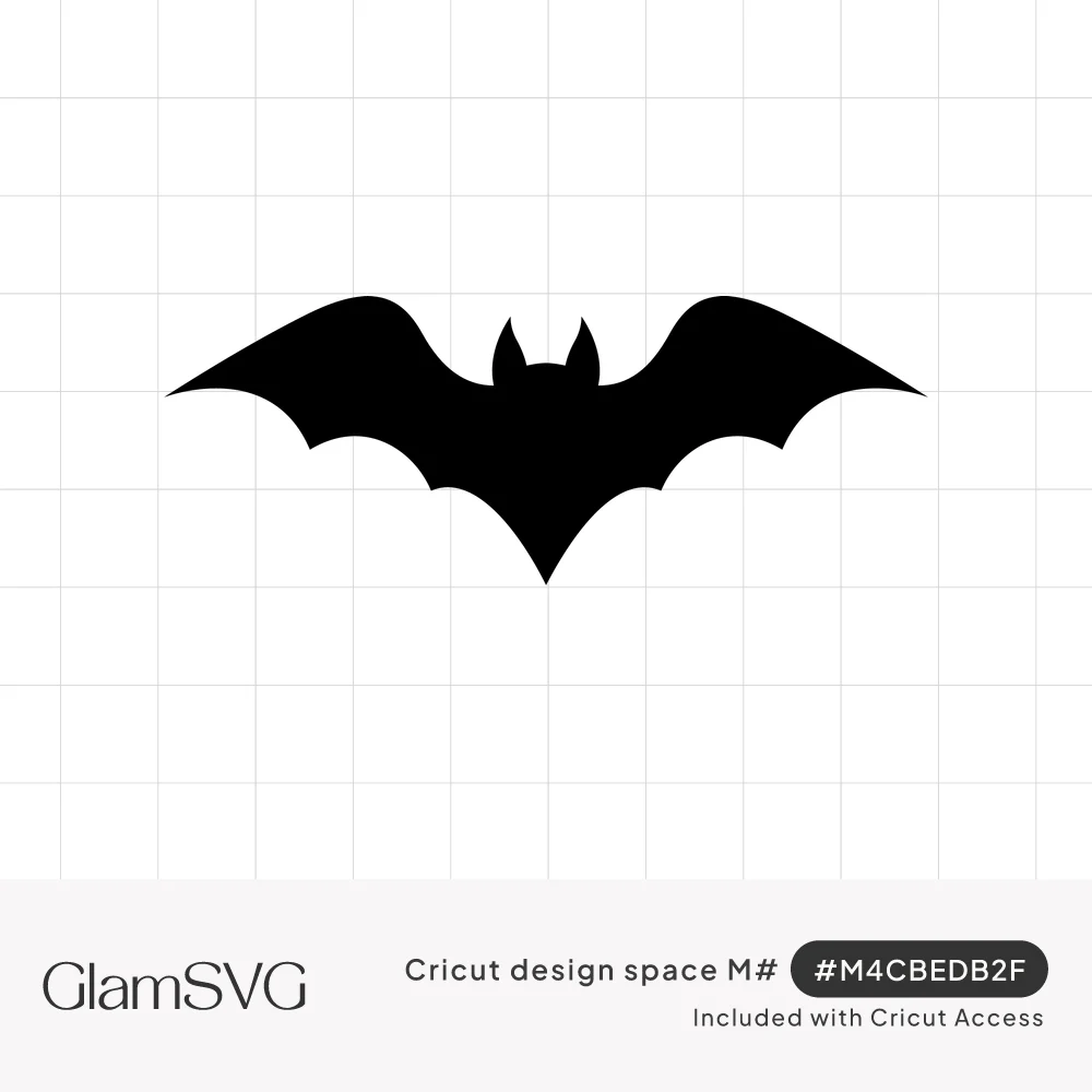 Solid black bat silhouette with outstretched scalloped wings and small pointed ears on a white background