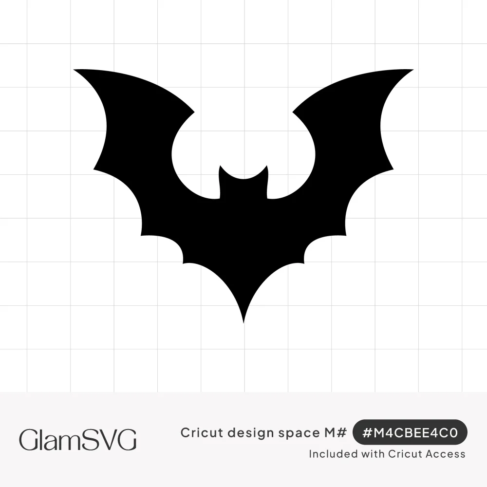 Solid black bat silhouette with wings raised upward in a V shape, scalloped wing edges and small pointed ears
