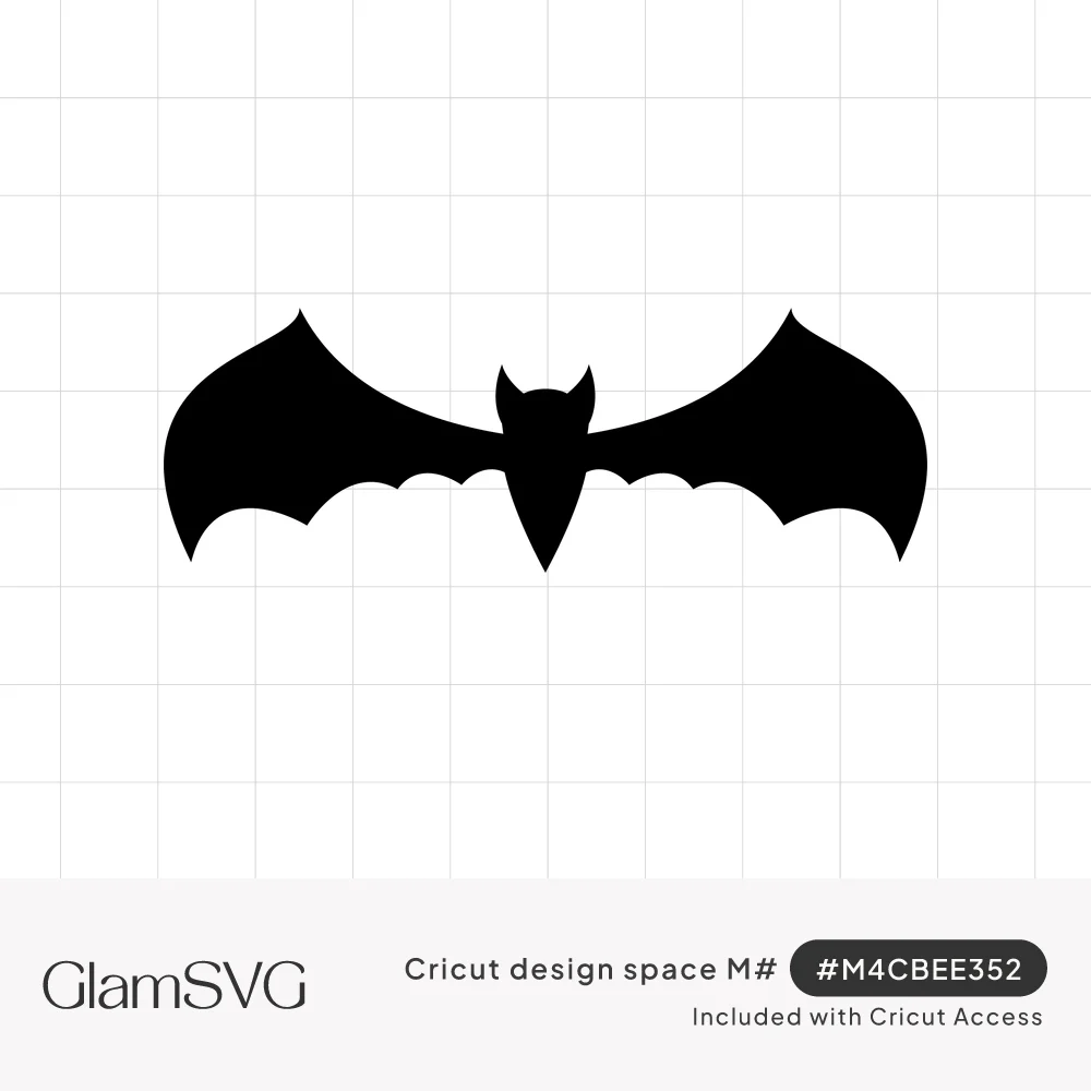 Solid black bat silhouette with wide outstretched scalloped wings and small pointed ears on a white background