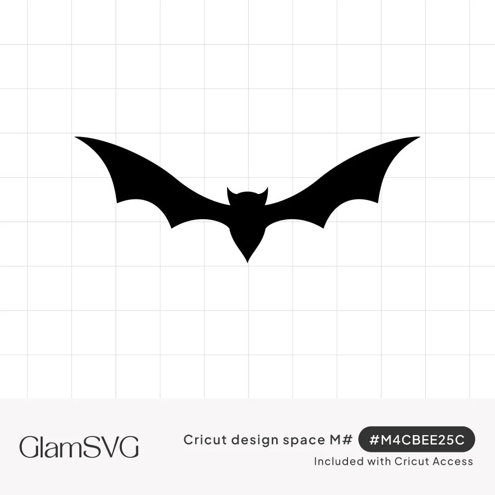 Solid black bat silhouette with outstretched scalloped wings and pointed ears on a white background