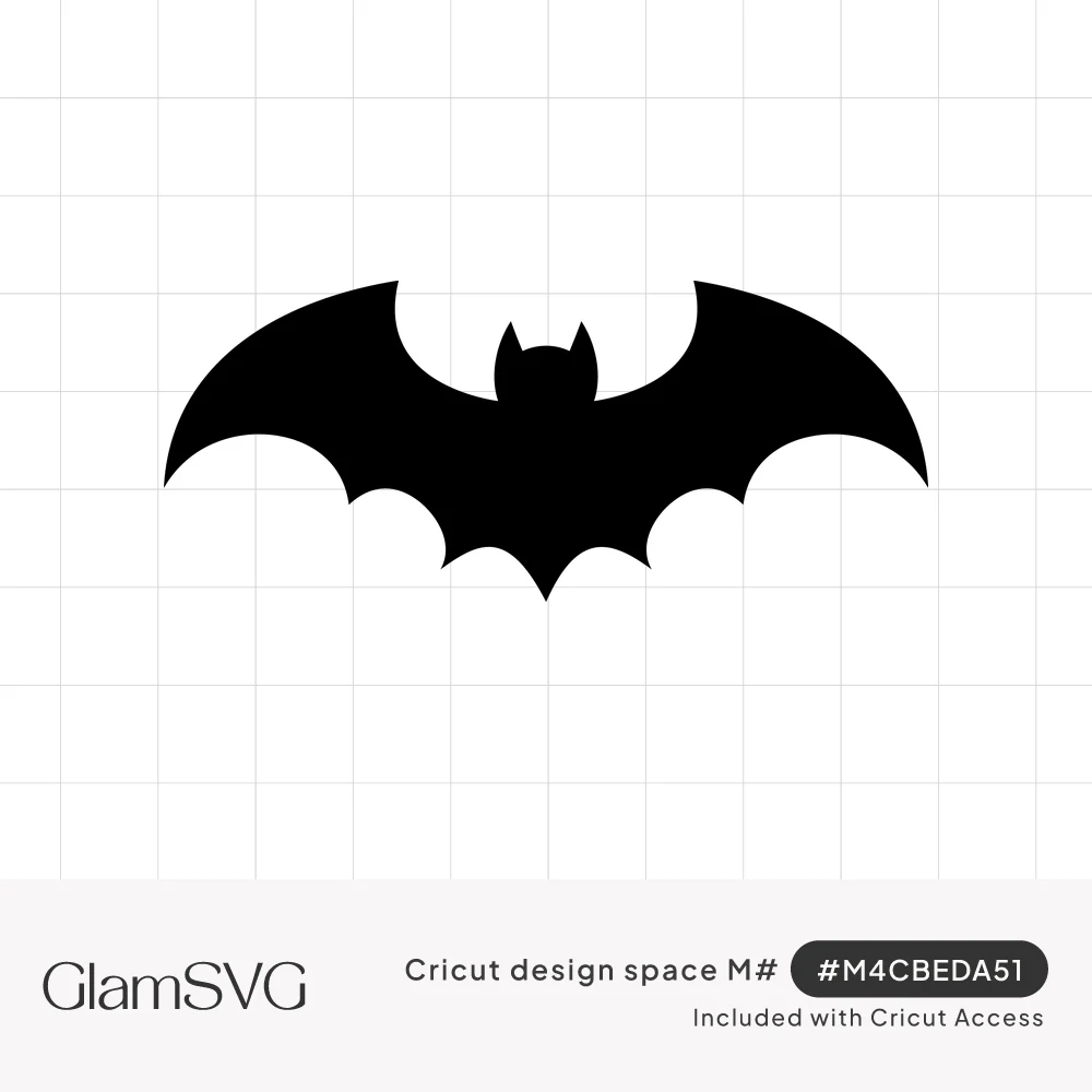 Solid black bat silhouette with wings spread wide, scalloped wing edges and two pointed ears