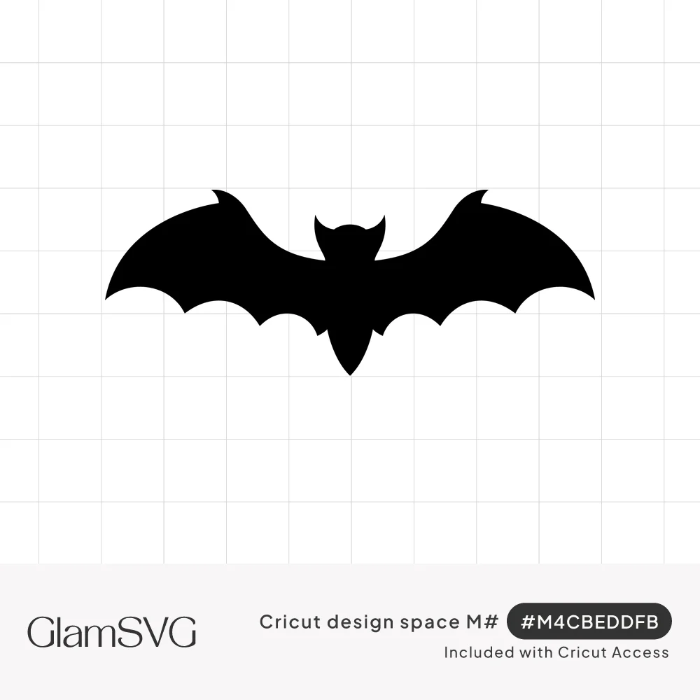 Black silhouette of a flying bat with wide scalloped wings and pointed ears on a white background