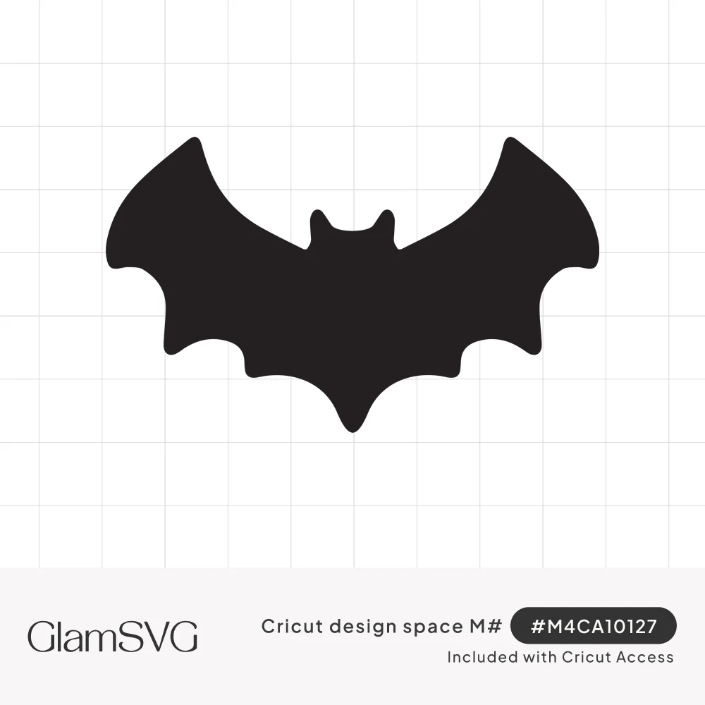 Solid black bat silhouette with outstretched scalloped wings and small pointed ears on a white background