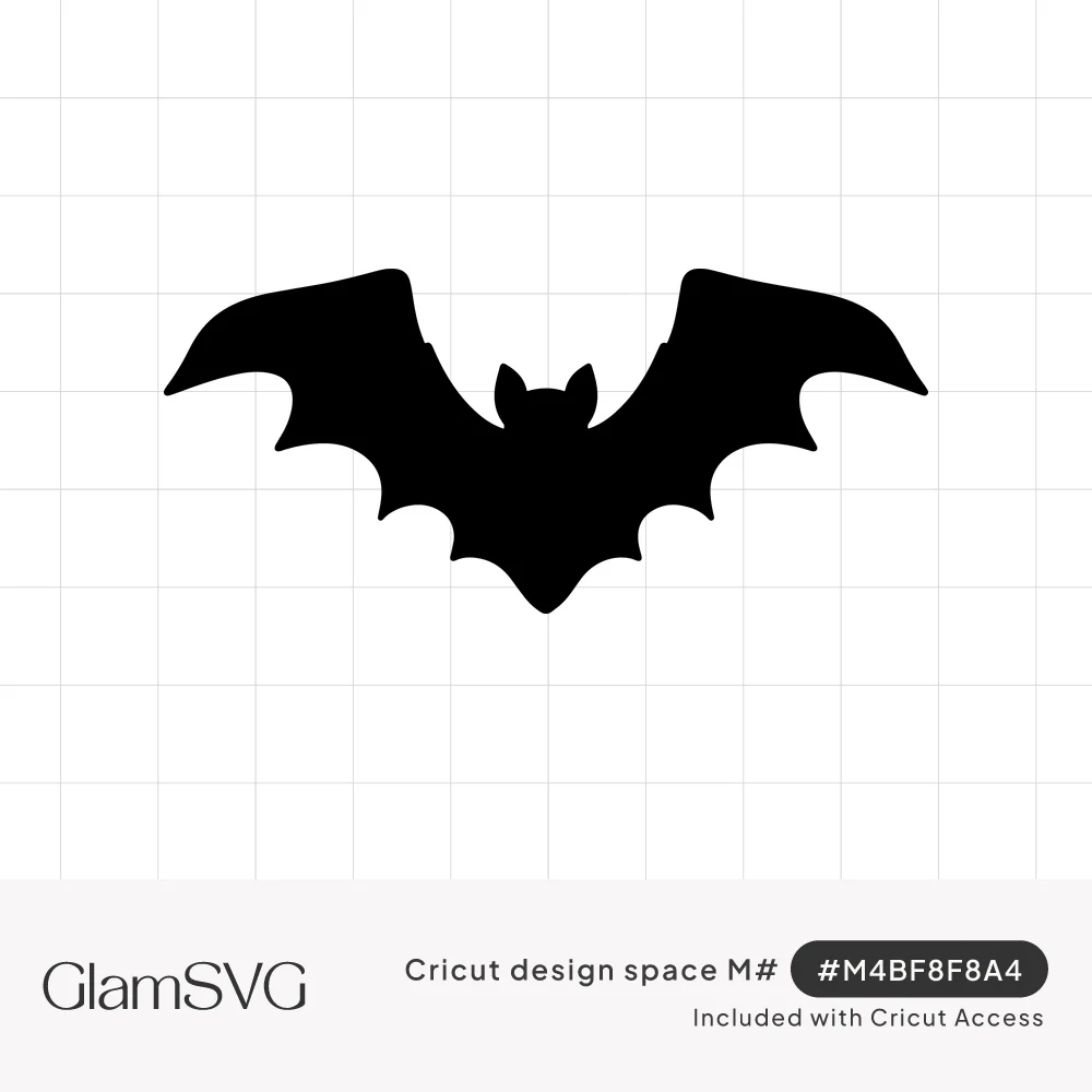 Solid black bat silhouette with outstretched scalloped wings and small pointed ears on a white background