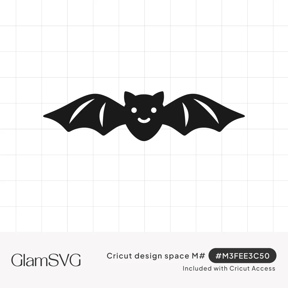 Black silhouette of a smiling bat with outstretched scalloped wings, pointed ears and a simple happy face