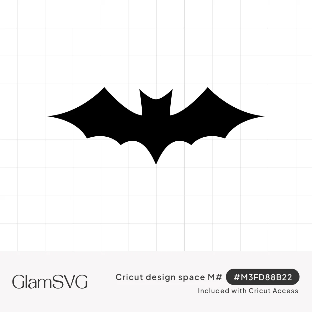 Solid black bat silhouette with wings spread wide, pointed wingtips, scalloped lower edges and small upright ears